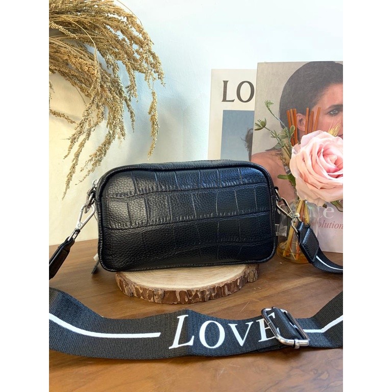 Tas Fashion Selempang Wanita Import Hitam Croco Wica