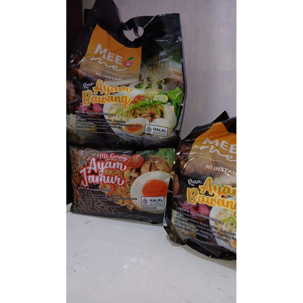 

Mee n me sehat HNI, mee n mee pouch isi 10pcs, mie instan sehat HNI, mie ayam bawang n mie ayam jamur