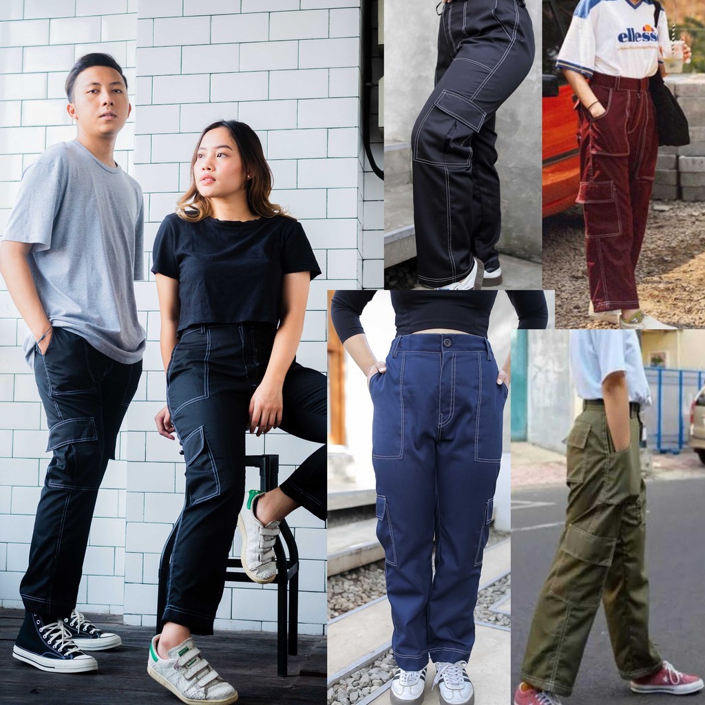 [NEW] CARGO LIST BLACK S-3XL CELANA CARGO PRIA WANITA CELANA CARGO JOGGER UNISEX [BEA-B4]