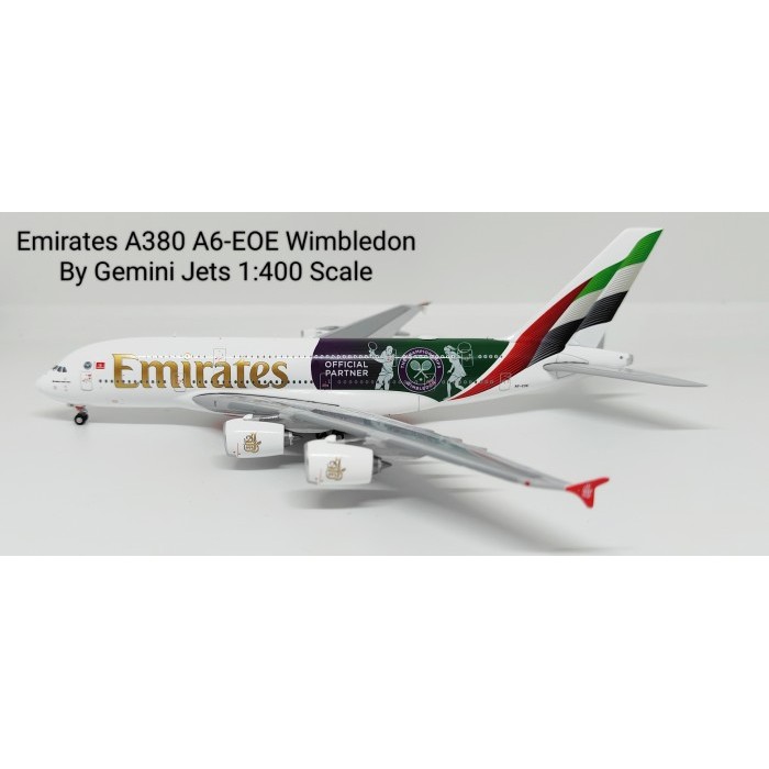 Pesawat Terbang Emirates A380 A6-EOE Wimbledon  Gemini Jets Skala 1/400 Diecast