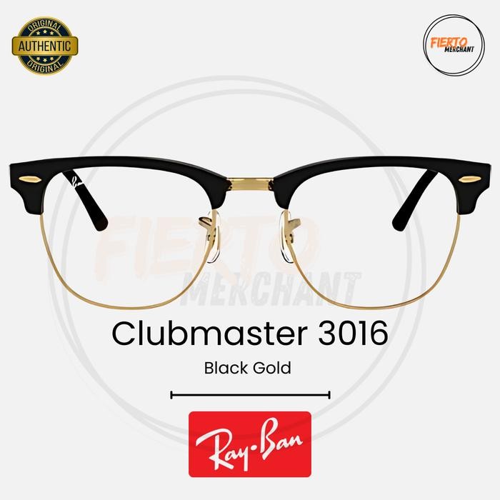 Kacamata Rayban Clubmaster 3016 Ori/Original Black Gold Frame Bisa Minus/Plus-Photochromic/Blueray/B
