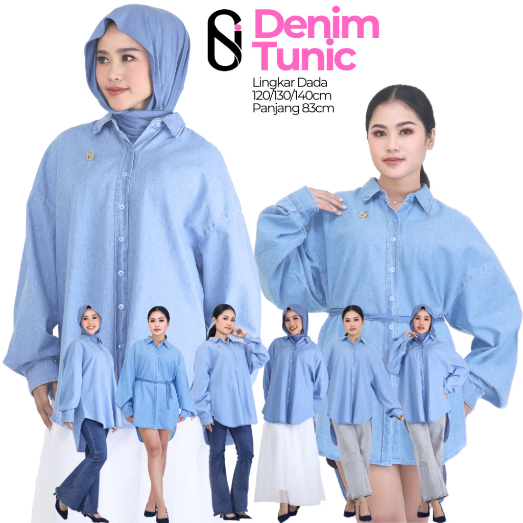 [TERKINI] Siicha AT0077 Tunic Denim Wanita Formal dan Casual Hijab Friendly Atasan Elegan untuk Kant