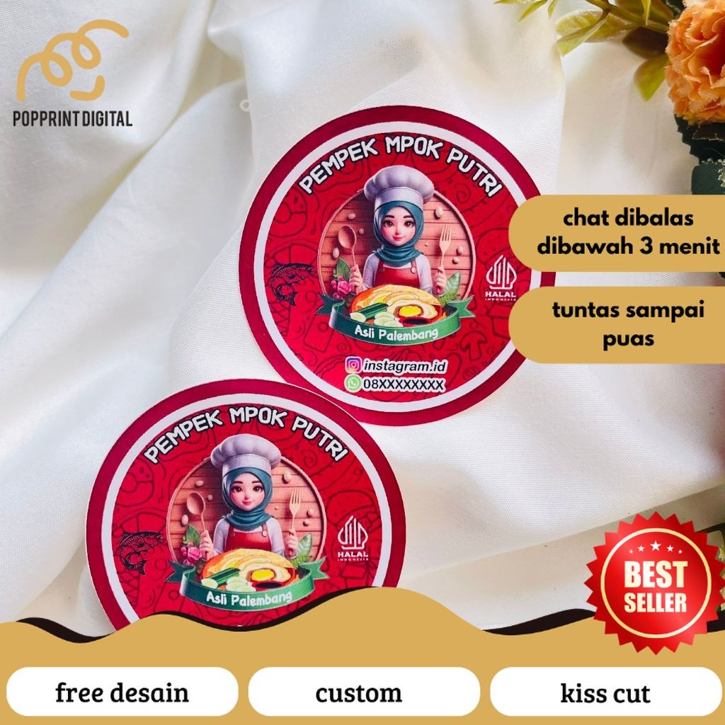 

PopPrints Sticker Chromo Bulat Pempek Label Makanan Packaging Stiker Produk Khas Palembang Custom Nama 2-4