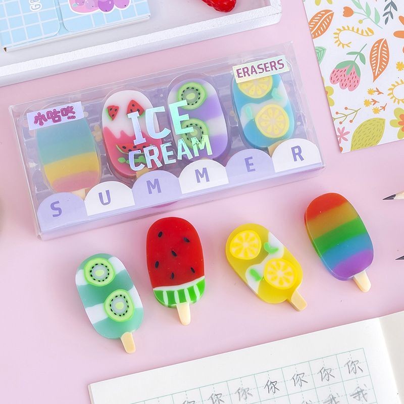 

Lytwtw's Cartoon Cute Kawaii Ice Cream Rubber Mini Eraser Set For Kids Novelty Stationery Office School Supplies