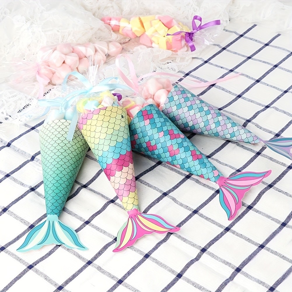 

OurWarm Mermaid Paper Candy Gift Box invitation Card Gifts Bags Girls Birthday Treat Mermaid Party Favors Decoration