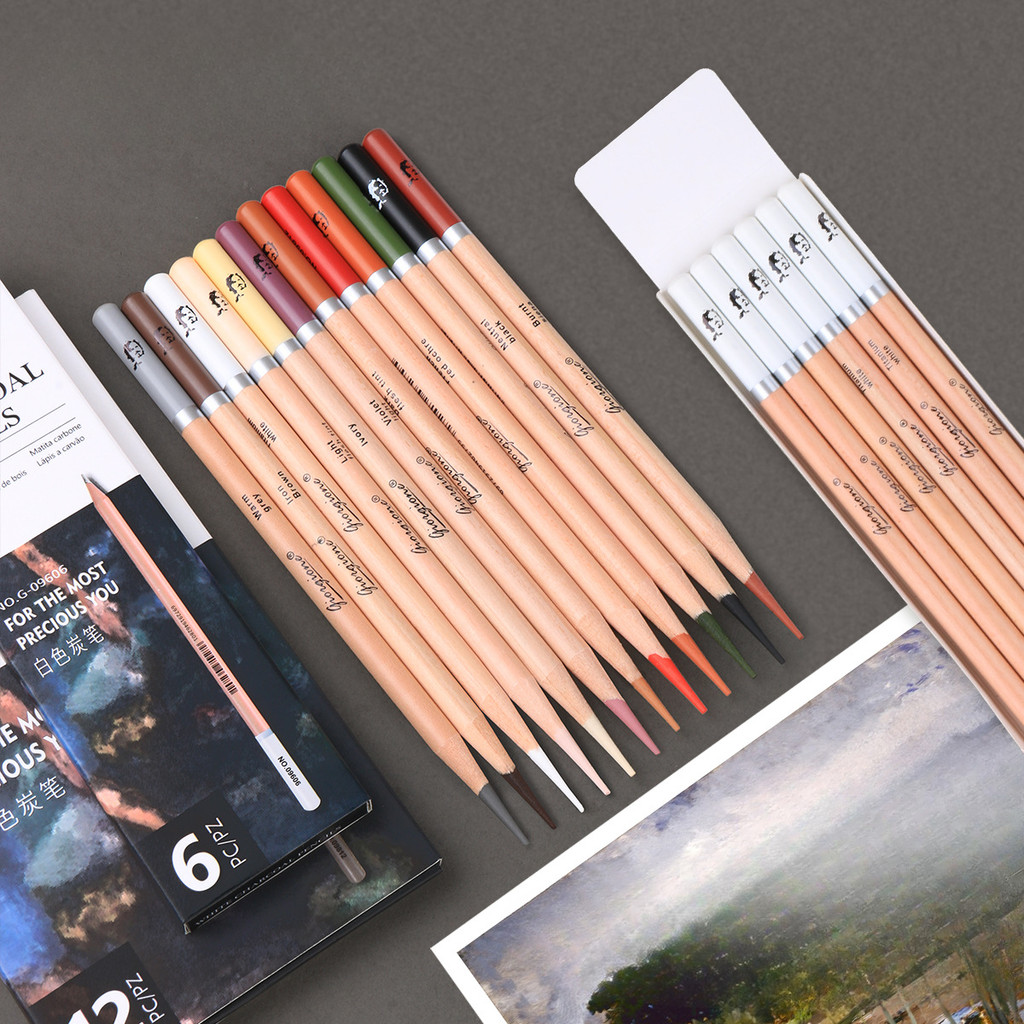 

Sketching Color Charcoal Pen Sketching Art Student Color Pencil White Charcoal Pen Wooden Round Pole Art Supplies