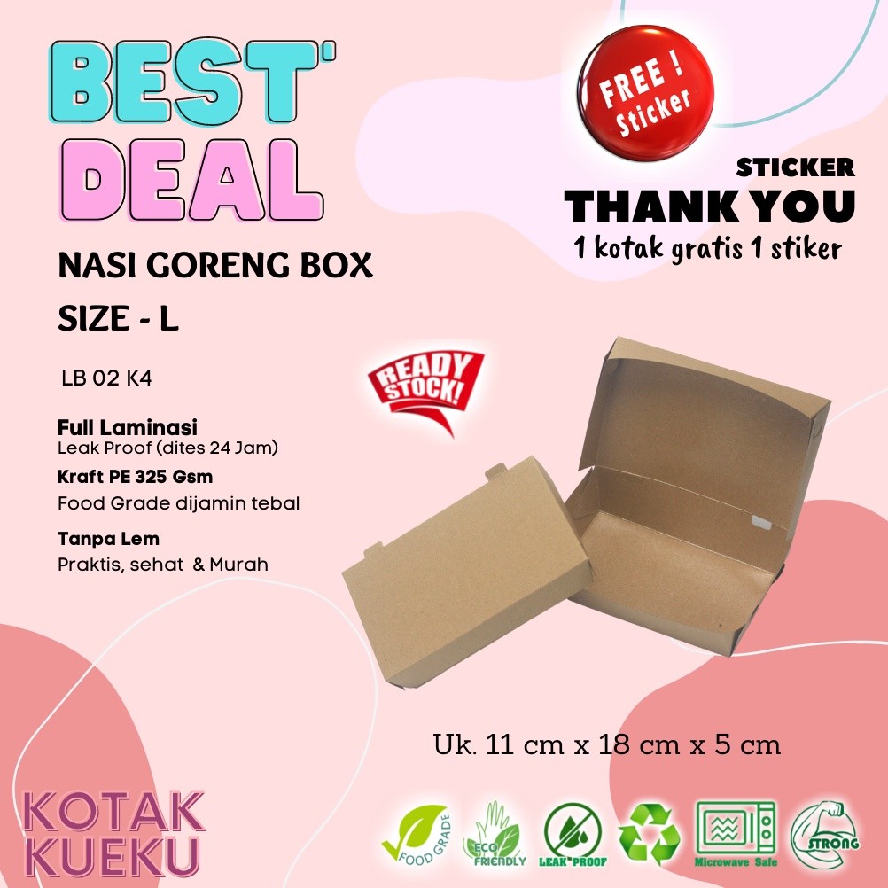 

[10 PCS] Kemasan Lunch Box Eco Paper Sz L Laminated Kotak Kraft