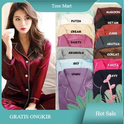 【TZEE】 PROMO BJ-Piyama PP Satin Velvet - Satin Polos Wanita Dewasa Murah - Lengan Panjang