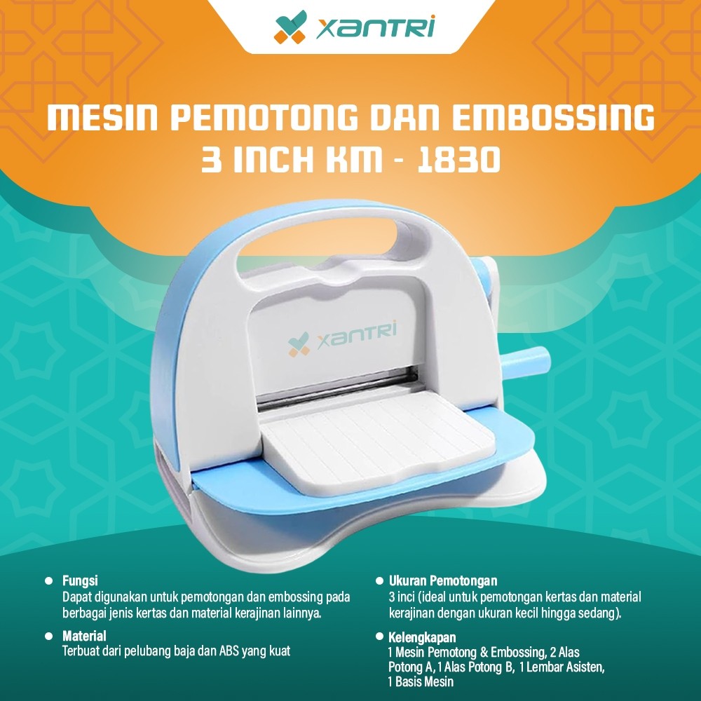

Xantri - Mesin Pemotong Kertas dan Embossing 3 INCH KM - 1830 Craft Punch For DIY Kerajinan Tangan
