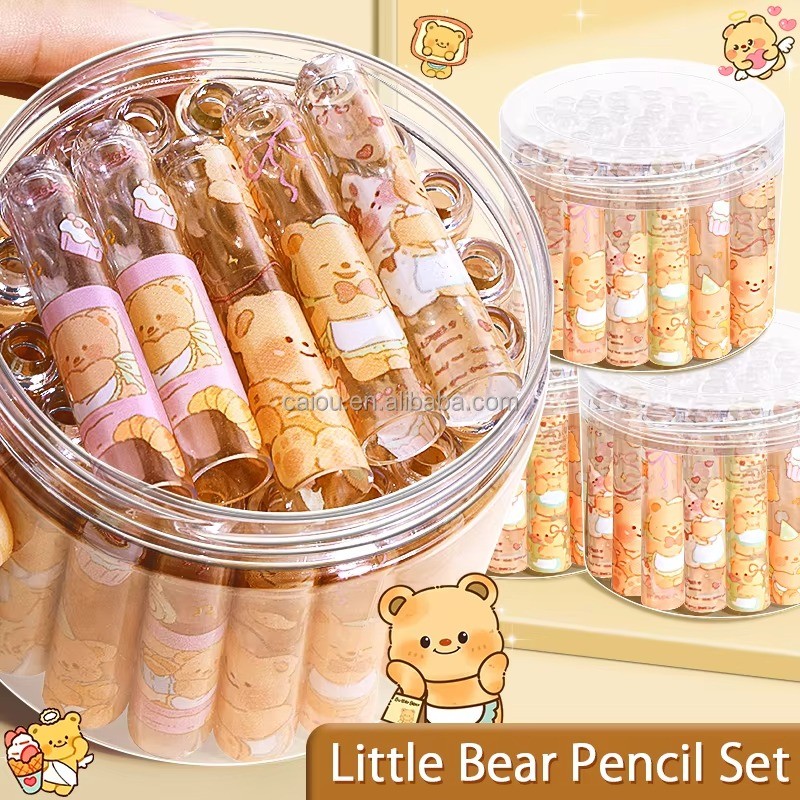 

6 Pcs Butter Bear Plastic Pencil Caps, Cartoon Design Pencil Puller & Extender, Pencil Sleeve & Nib Protector for School & Offic