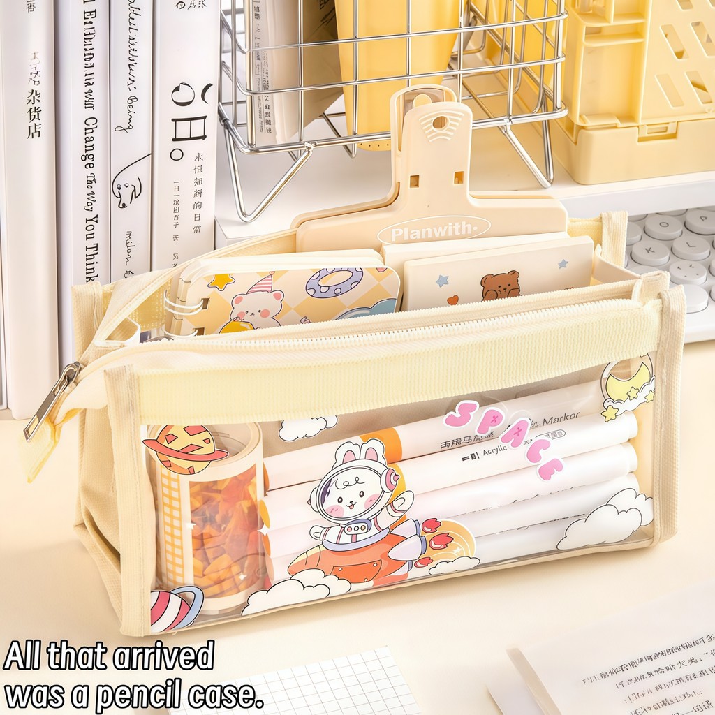 

Six-layer large-capacity portable pencil bag stationery supplies high-color transparent PVC storage stationery box
