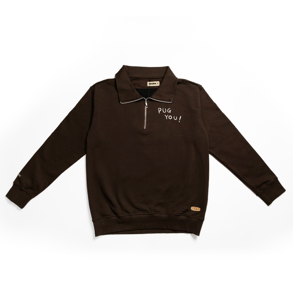 PUG YOU HALF ZIP SWEATER // COFFEE