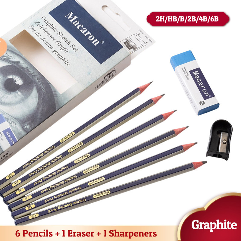 

6Pcs Graphite Sketching Pencils Set with Eraser Sharpener for Drawing Shading Perfect for Artists Beginners Drawing Art Supplies