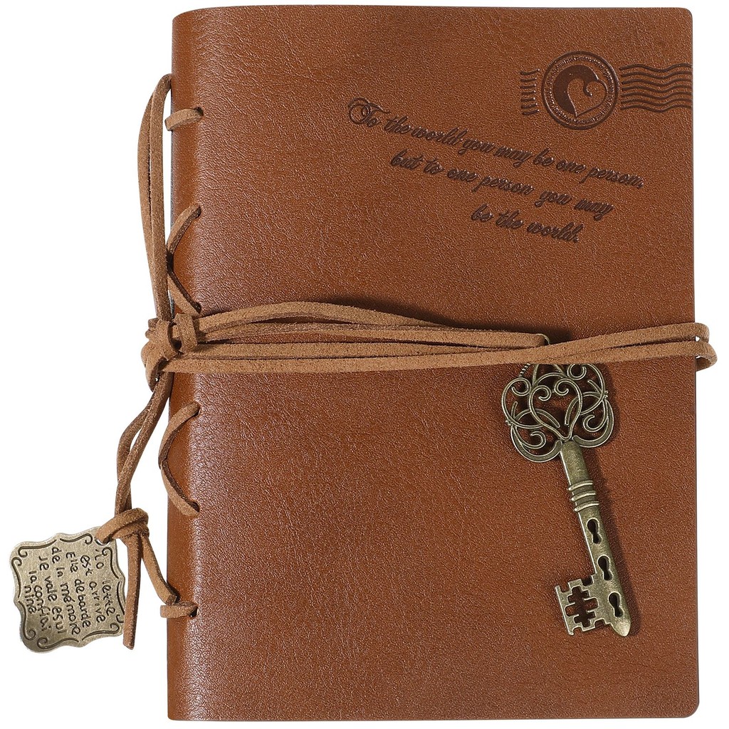 

Classic Retro Vintage Style PU Cover String Key Bound Blank Notebook Notepad Travel Journal Diary Sketchbook Coffee Large Red