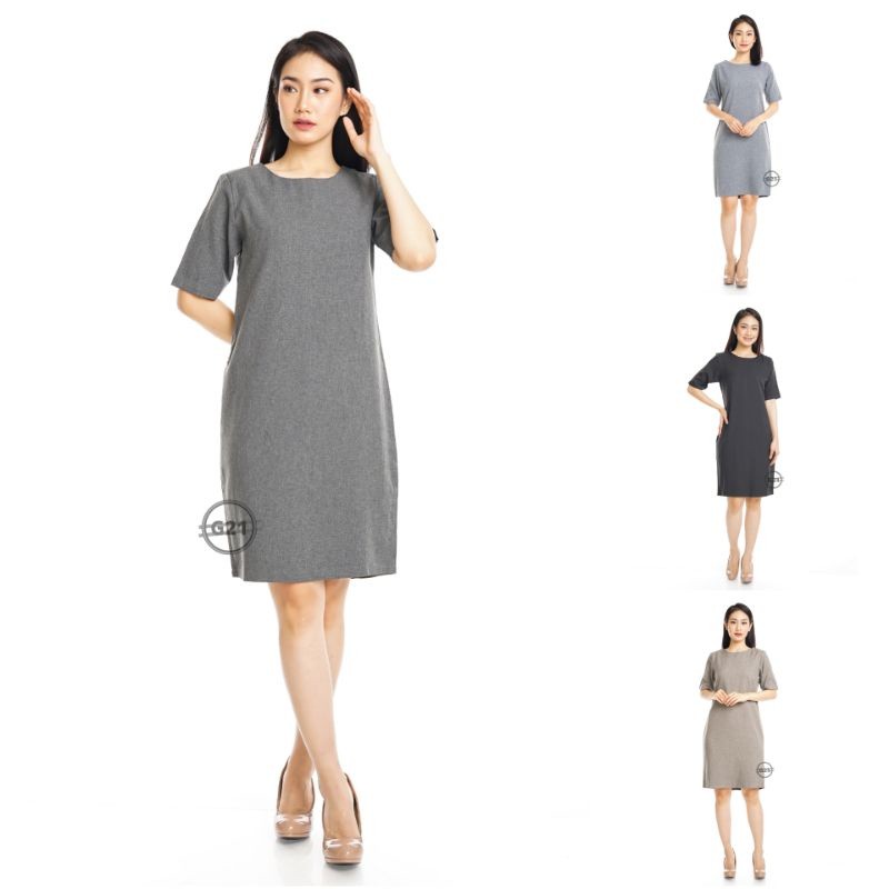 NANTARSHOP Dress Hitam Polos Formal Kerja Kantor Wanita Murah High Premium Quality K03 Midi Dress Ke
