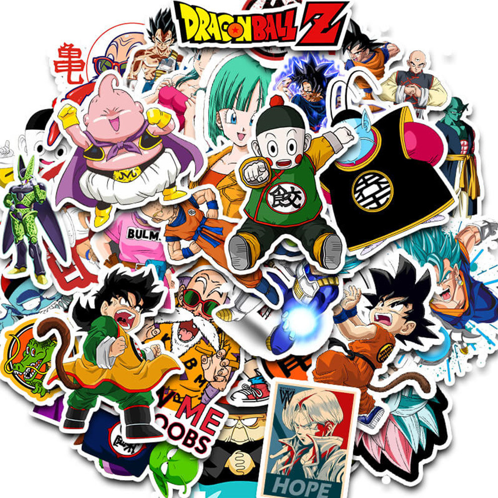 

50pcs Funny Cute Cartoon Dragon Ball Stickers Son Goku Decals Skateboard Notebook Bike Fridge Waterproof Sticker for Kids Toys