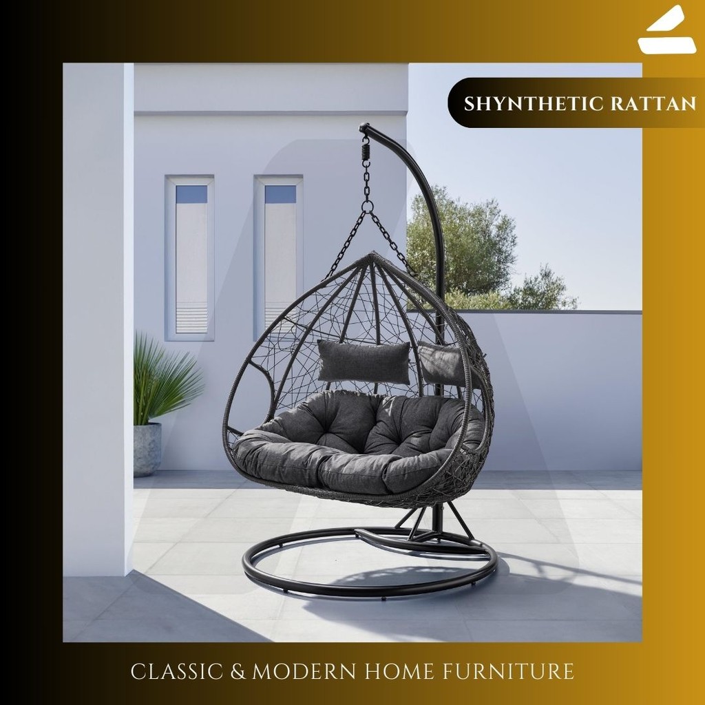 SET KURSI TERAS AYUNAN GANTUNG SEMI JUMBO ROTAN SINTETIS / AYUNAN GOYANG DESAIN MINIMALIS