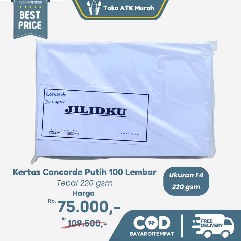 

Kertas Concorde Tebal 220gr 1 Pack (100 Lembar Kertas Sertifikat F4 / Kertas Undangan)