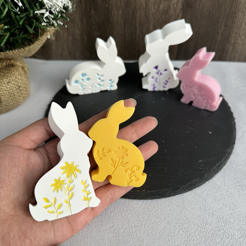 

Easter Relief Flower Rabbit Silicone Candle Mold DIY Animal Aromatherapy Plaster Bunny Candle Mold Home Decoration