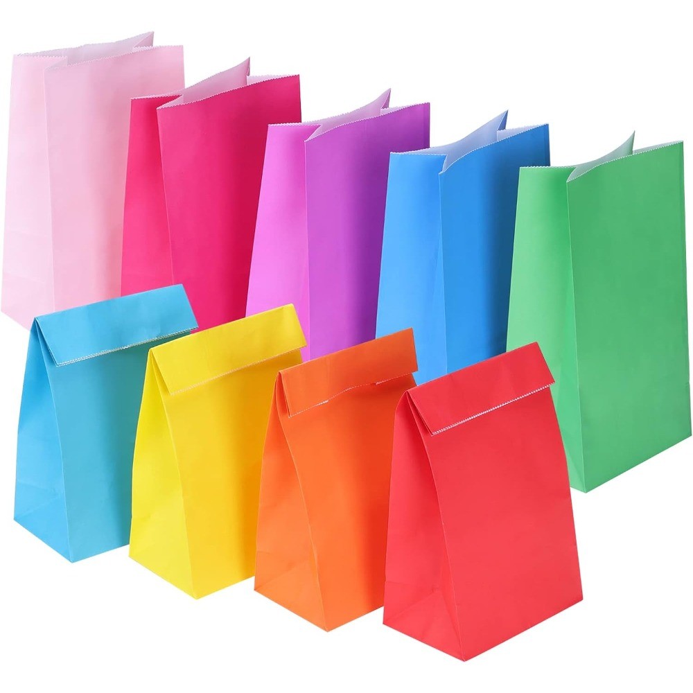 

10 pcs Paper Party Favor Bags, 9 Colors Small Gift Bags, 9.2 x 5.2 x 3.2 Goodie Bags Wrapped Treat Bags for Birthdays,