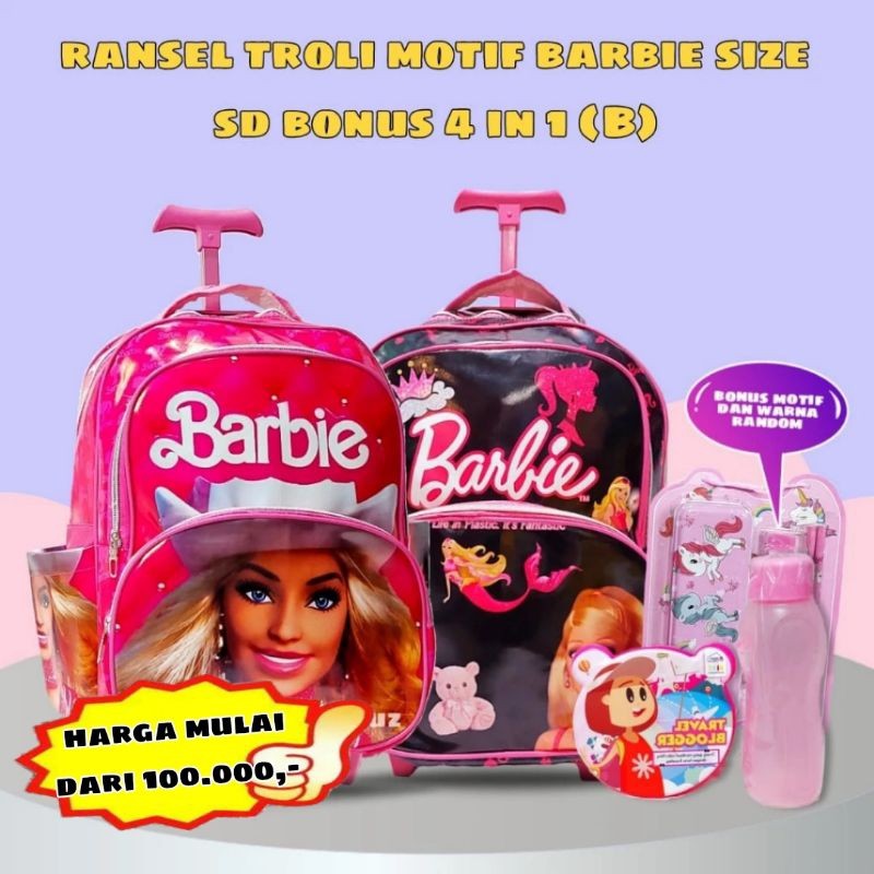DOMOR_SHOP Tas Troli Anak SD Perempuan BARBIE -  Tas Dorong Anak SD - Tas Sekolah Anak Perempuan -  