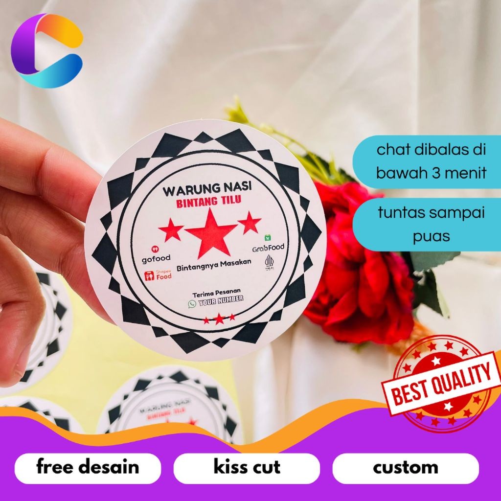 

Cetak INC Ready Stiker Rumah Makan Free Desain Sticker Edisi Warung Nasi Restoran Label Box Makanan
