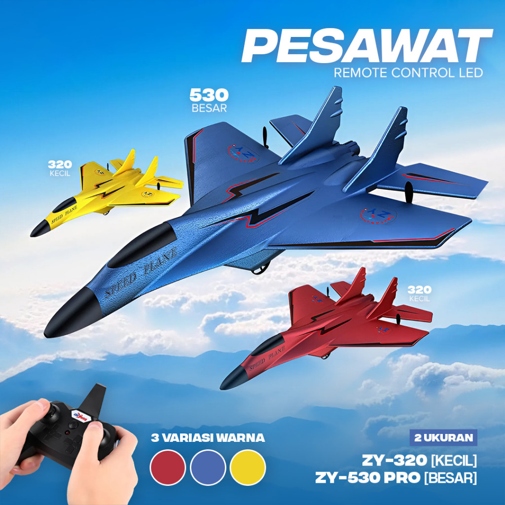 Mainan Pesawat RC Terbang Remote Control LED Pesawat Glider Airplane Foam ZY-530Pro & ZY-320