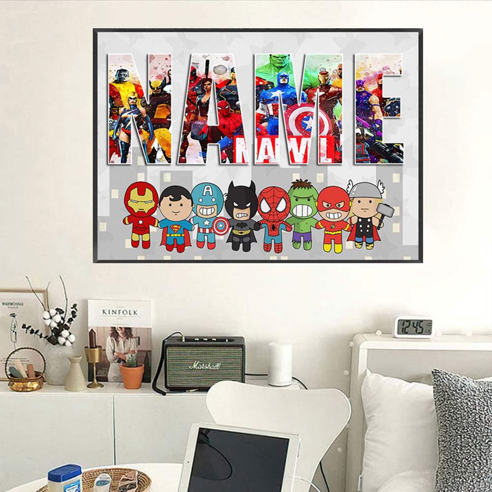 

Personalised Disney Superhero Name Custom Poster And Print Cartoon Marvel-Avengers Spiderman Canvas Painting Wall Art Room Decor
