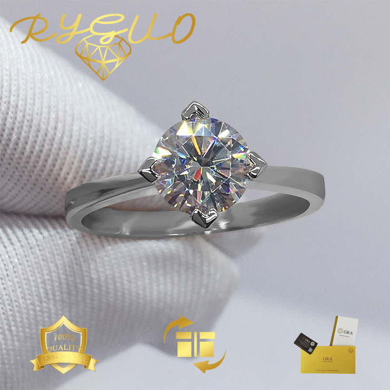 RYGUO Cincin Terbuka Platinum PT950 D Moissanite Wanita