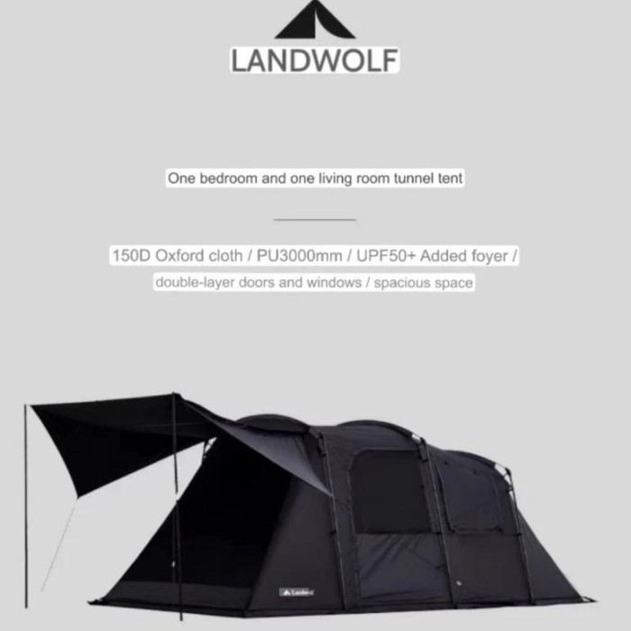 LANDWOLF HITAM BLACK TENDA TUNNEL OUTDOOR CAMPING