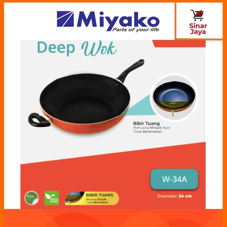 MIYAKO Fry Wok / Wok Pan 30, 34 cm (Anti Lengket)