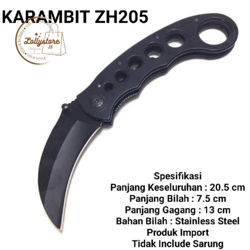 PISAU LIPAT ZH205 - PISAU KARAMBIT LIPAT HITAM - PISAU LIPAT 205 P196 BLACK FOLDING KNIFE ZH205 PISA