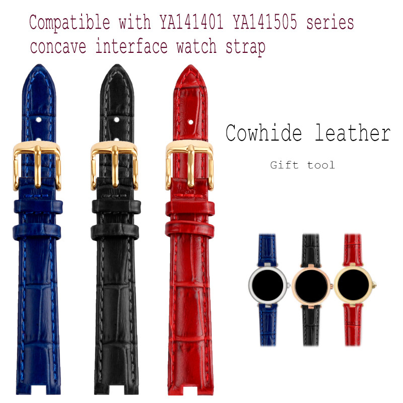 12 14mm cowhide notch leather women watch strap chain accessories black white pink watchband For GC 