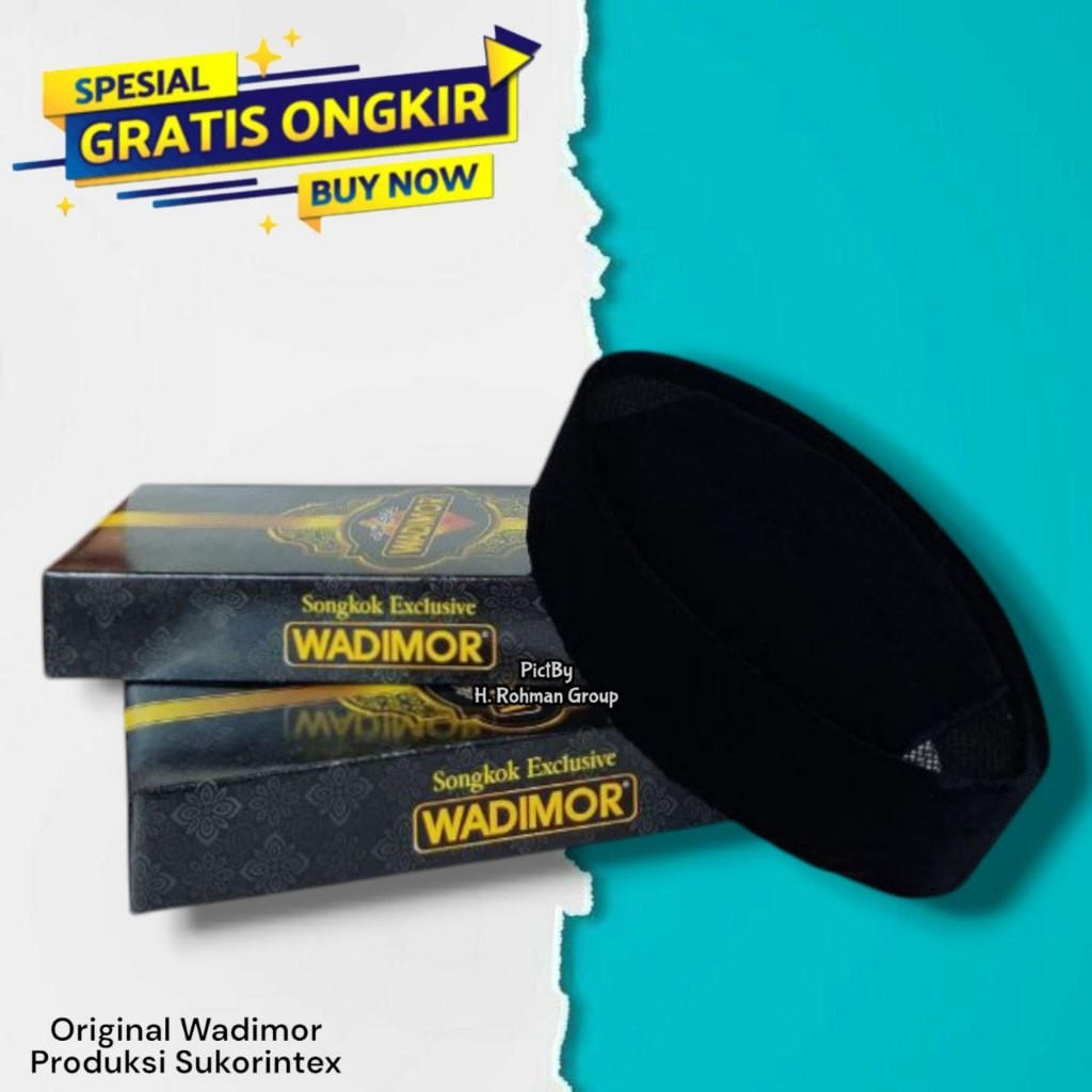 Wadimor Kopiah Peci Pendek Hitam Polos AC Full Non Susun (Berventilasi) Songkkok Nasional Songkok Pr
