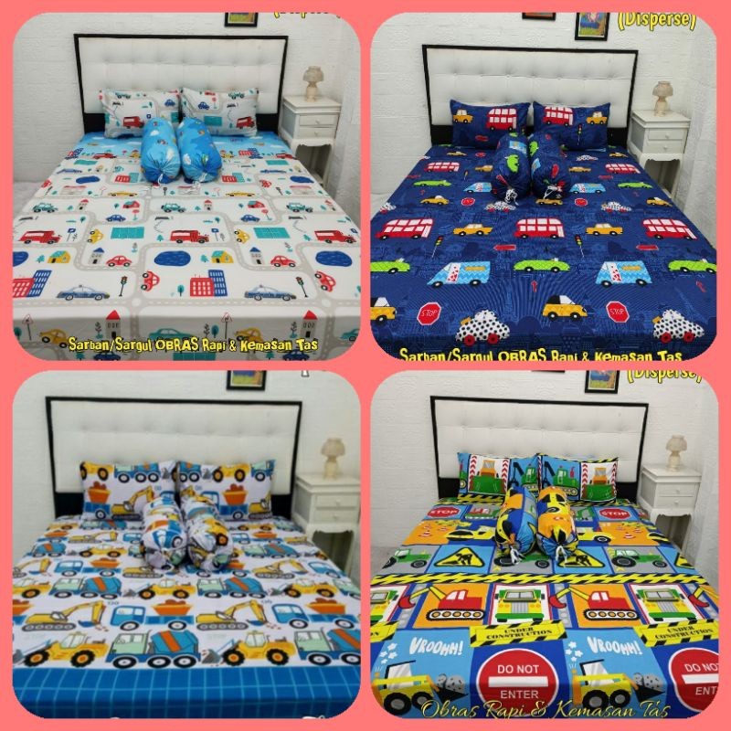 LARISIN Sprei Set Motif Transportasi Mobil Truk Escavator Sprei Homemade Anak Cowok