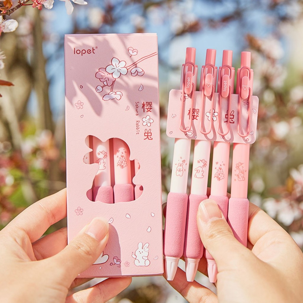 

4pcs Sakura Rabbit Gel Pens Set Soft Holding 0.5mm Ballpoint Black Color Ink for Writing Office School A7385