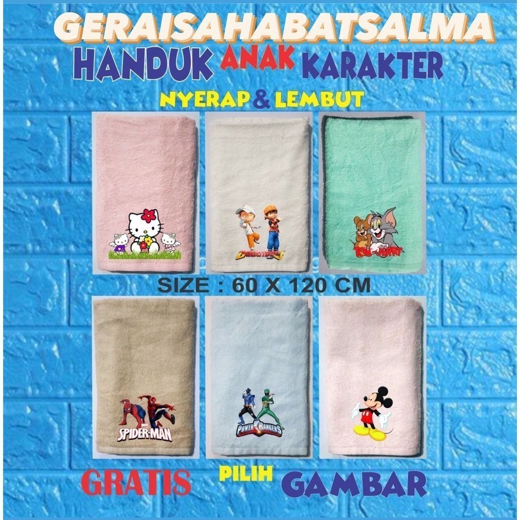 (POHAK)HANDUK ANAK KARAKTER,handuk anak ,anduk anak,anduk anak karakter,handuk custom,handuk kecil
