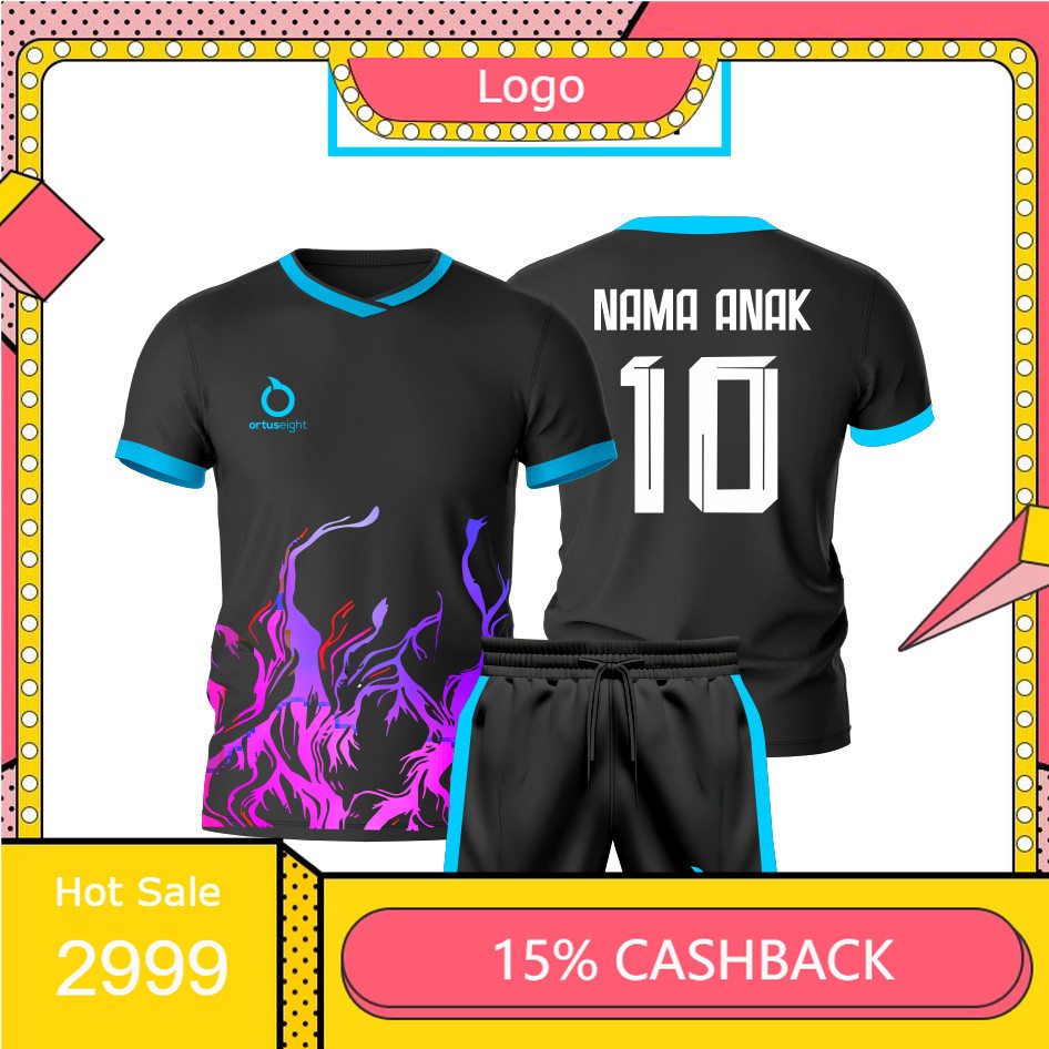 FREE Custom Nama Dan Nomor Setelan Baju Bola Anak Sablon Nama + Nomor Jersey Kids Ortus Futsal b1