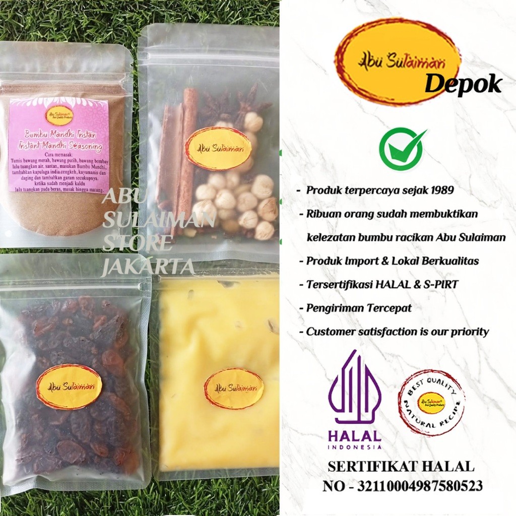 

BUMBU LENGKAP LEBIH HEMAT ABU SULAIMAN MANDHI INSTAN/ EKSTRA REMPAH KISMIS DAN MINYAK SAMIN UNTUK 1 KG BERAS
