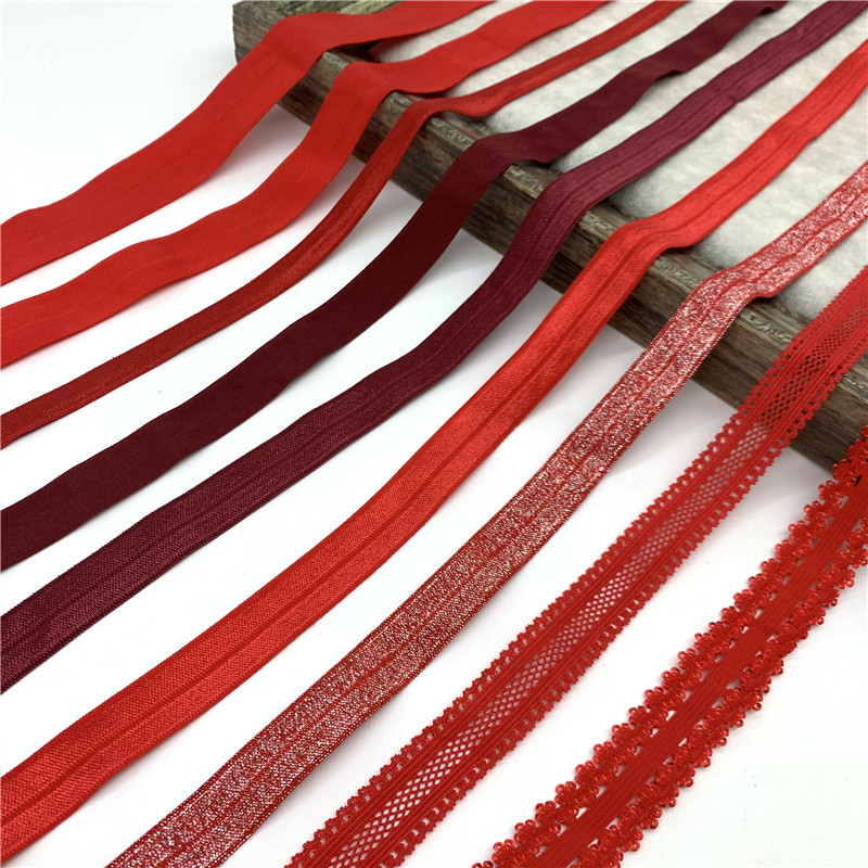 

10/15/20/25mm 5yards Red Elastic Ribbon Fold Over Spandex Elastic Band For Sewing Lace Trim Waist Band Garment Accessory