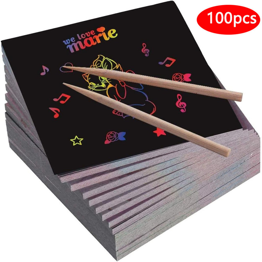 

100/5 Piece DIY Rainbow Magic Sticky Notes Set Kids Black Scratch Art Craft Kits Pad Drawing Template Painting Toys