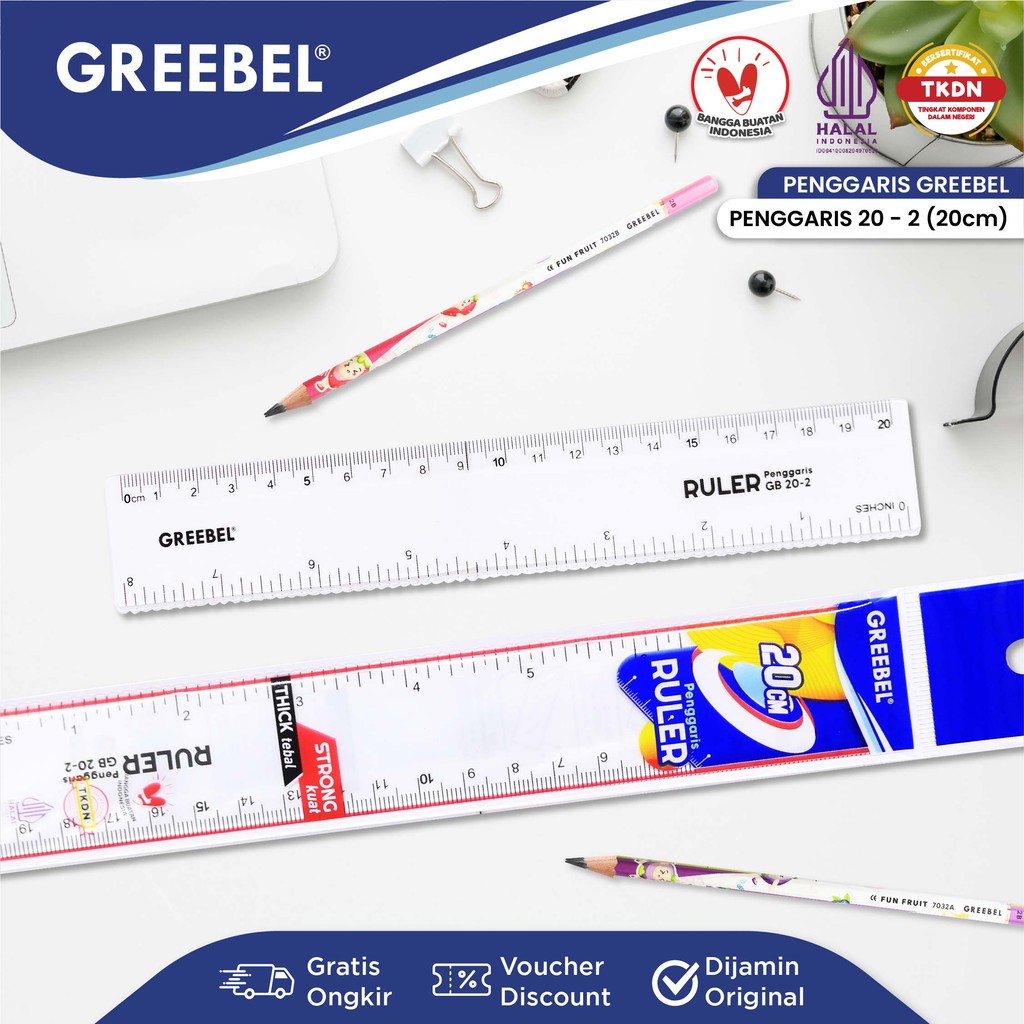 

GREEBEL Penggaris Plastik 20cm / Penggaris Bening / Ruler 20-2 / Lebih Kuat