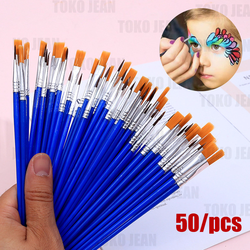 

50pcs Sikat Kuas Lukis Set Paintbrush Akrilik Lukisan Cat Minyak Guas Graffiti Cat Air Biru Flat Tip Sikat Runcing Bulu Nilon Artist Paint Brush Garis Besar