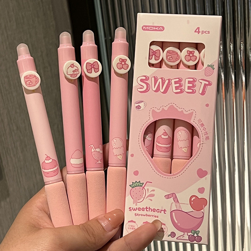 

4Pcs Kawaii Cartoon Erasable Gel Pen Writing Smooth Quick Drying Pen Writing Tool School Office Supplies Aesthetic Stationery