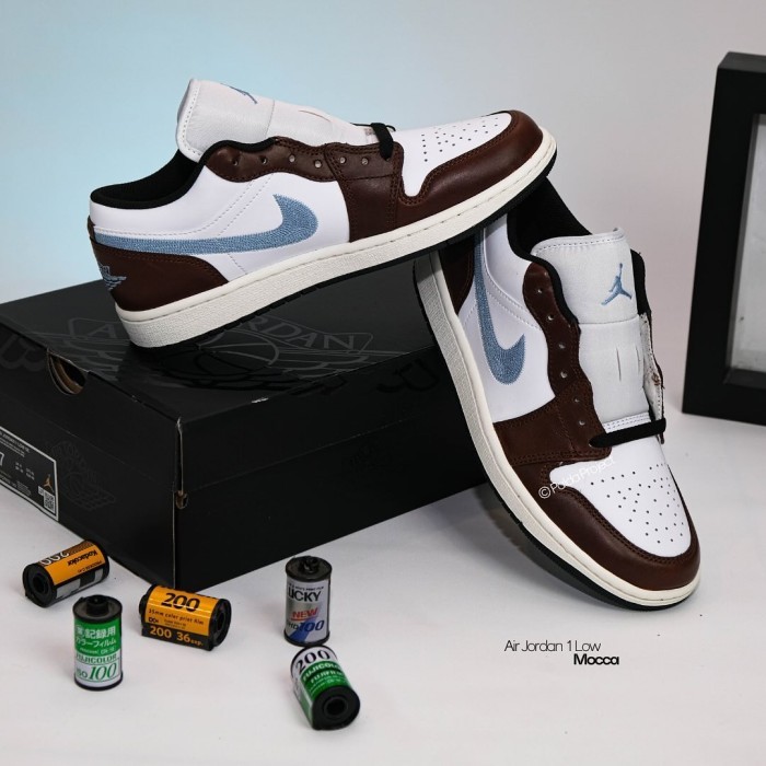 Sneakers Shoes Nike Air Jordan 1 Low SE Mocca Sail Blue Grey GS (FQ8156 142) - 100% Original