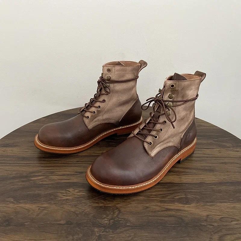 Luxury Vintage Men Shoes Handmade Cow Leather Tooling Ankle Boots Mixed Colors Autumn Winter Desert 
