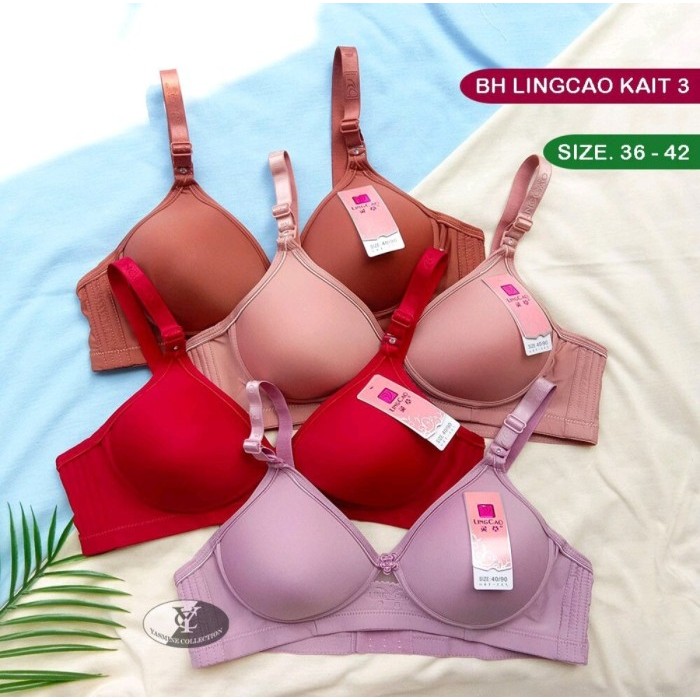 Bundle 1 / 6 Pcs BH Wanita LingCao B5 BRA Wanita Ling Cao Kait 3 Cup B Tanpa Kawat BH LingCao BRA Li