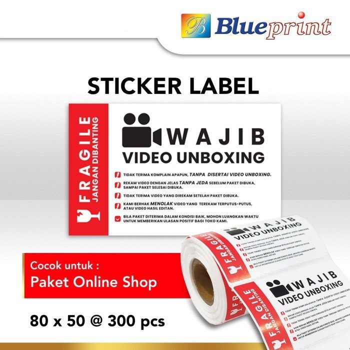 

Blueprint Label Sticker Stiker Unboxing Fragile 80x50 mm Label Sticker Unboxing isi 300 Pcs