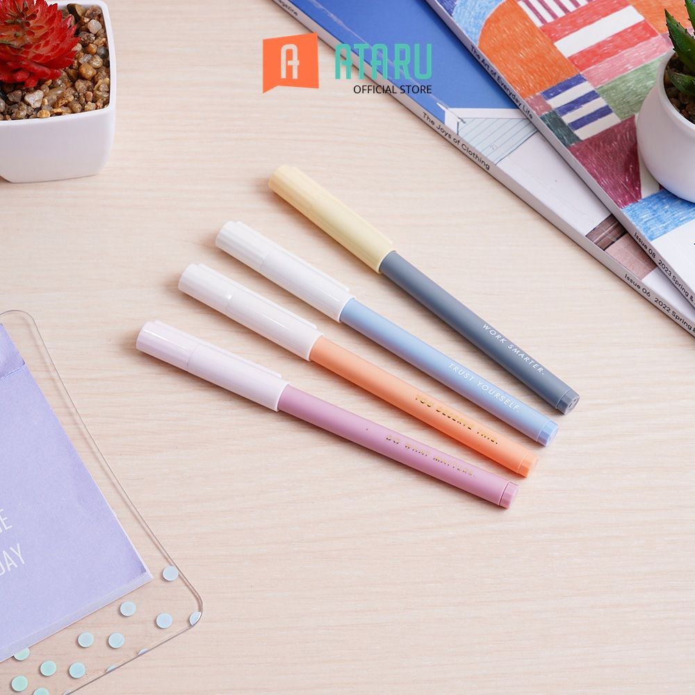 

Ataru Set 4 Pcs Pulpen Hitam Happy Motivation Pena Ballpoint Pen Bolpoin Alat Tulis Lucu