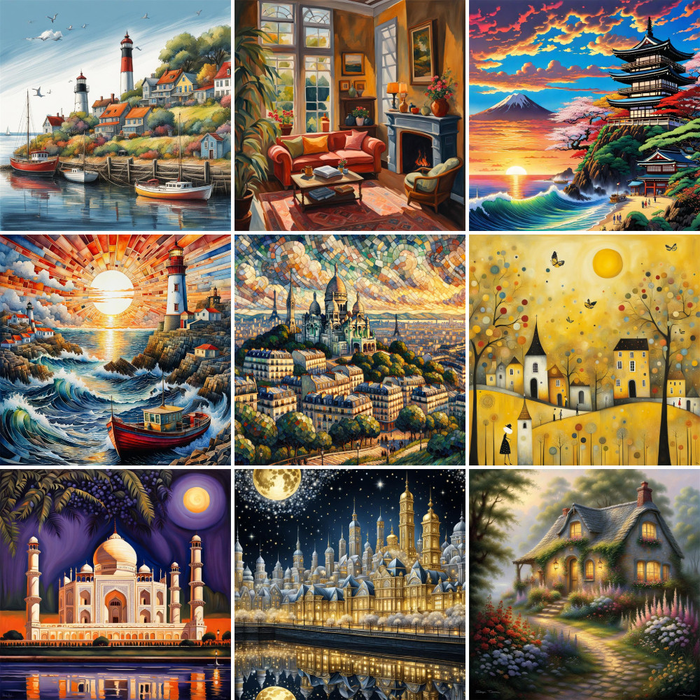 

Landscape Seaside Lighthouse Printed Cross Stitch Set Embroidery Needlework Knitting Handiwork Handicraft Gift Room Decor Design